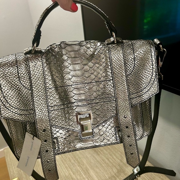Proenza Shouler Embossed Python Silver PS1 Medium Plus Satchel/Crossbody Handbag - Picture 2 of 15